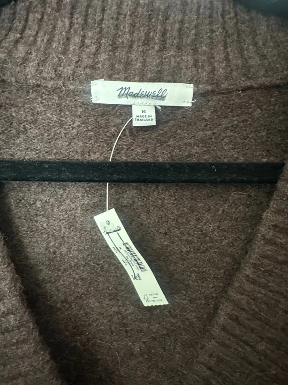 Madewell Dark Brown V‑Neck Button Cardigan Wool Alpaca Blend Sweater - Picture 6 of 9